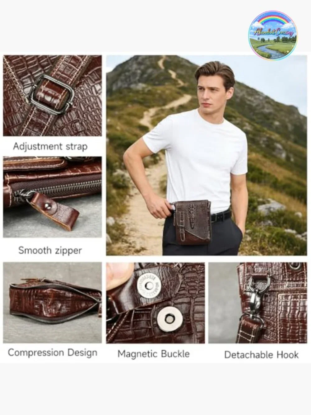 Genuine Leather Mini Messenger Bag Crocodile Embossed Crossbody Sling Bag